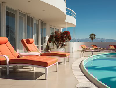 swimmingpool Recliners by the poolside, Hotel Paraiso Hollywood