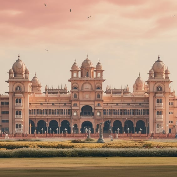 Mysore Palace, a stunning architectural marvel in Mysore, India, surrounded by lush greenery and cultural heritage. Mysore Palace, a stunning architectural marvel in Mysore, India, surrounded by lush greenery and cultural heritage.