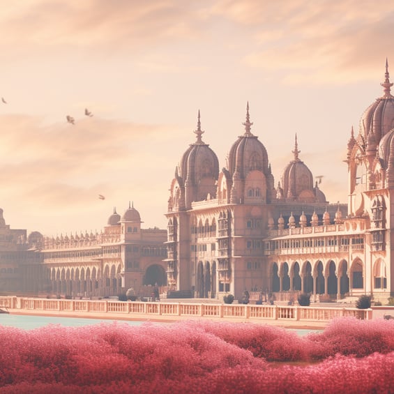A view of Mysore Palace, an iconic symbol of India's heritage, reflecting the grandeur of Mysore's cultural landscape. A view of Mysore Palace, an iconic symbol of India's heritage, reflecting the grandeur of Mysore's cultural landscape.