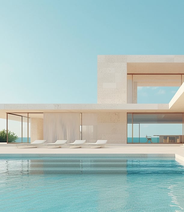 a large pool with a lounge area