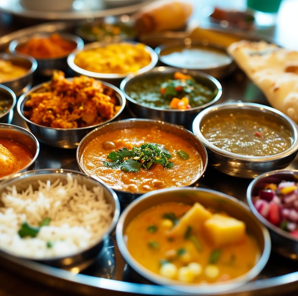 Vibrant and diverse Rajasthani Thali ready to be enjoyed, showcasing the rich culinary heritage of M