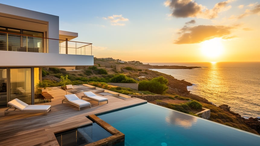 A luxury villa overlooking the coast of Hernissos-Crete's Beaches in Greece. 
