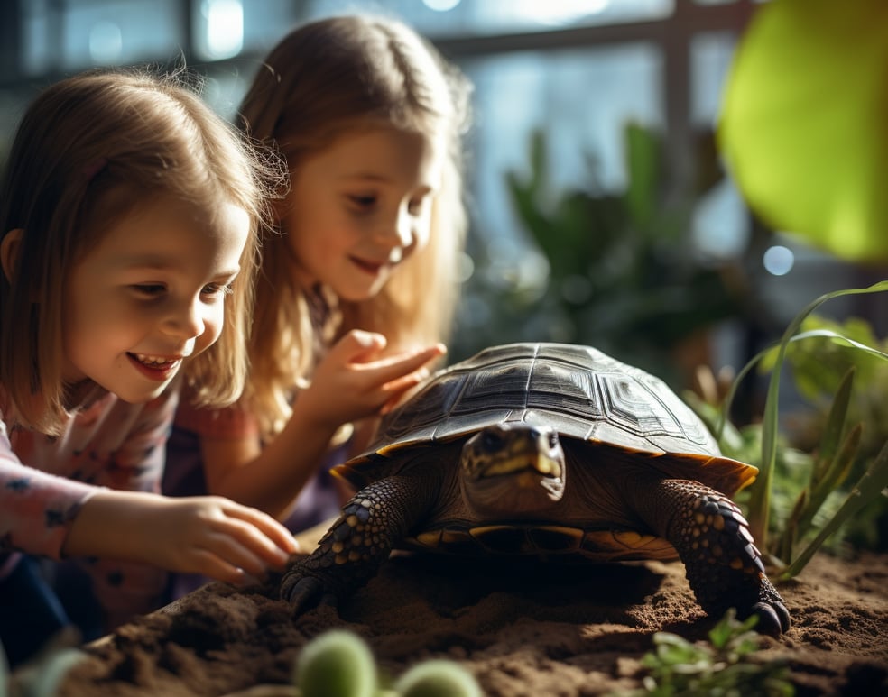 Kids playing with a tortoise in Aquaworld Aquarioum in Hersonissos-Crete, Greece. Kids playing with a tortoise in Aquaworld Aquarioum in Hersonissos-Crete, Greece.