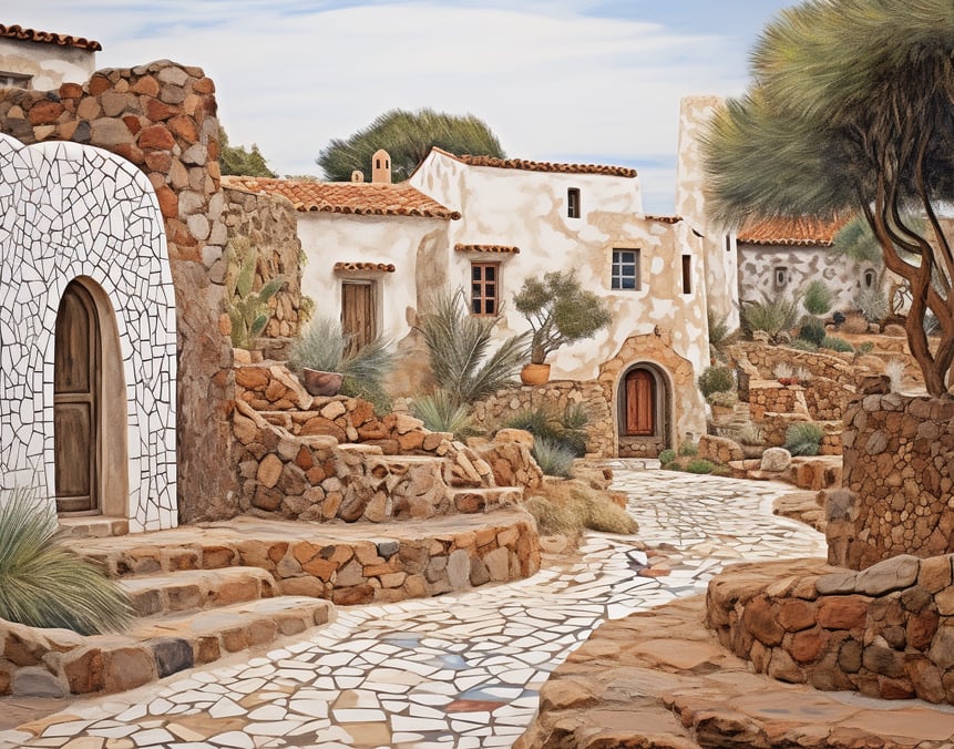 Reimagined establishing shot of the Lychnostatis Open Air Museum in Greece.