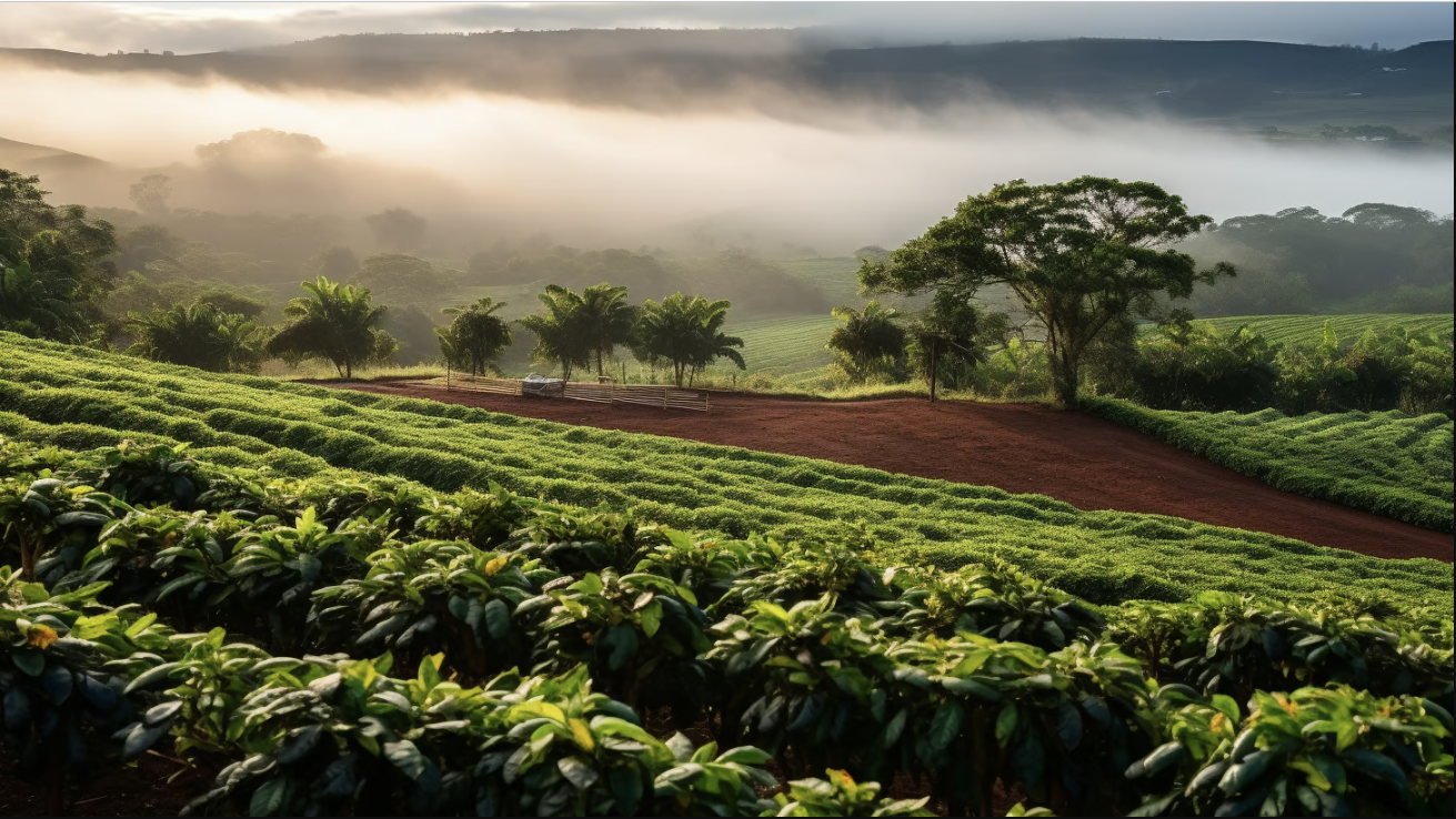 Cloudy weather over a hill with a sprawling tea garden in the foreground. Cloudy weather over a hill with a sprawling tea garden in the foreground.