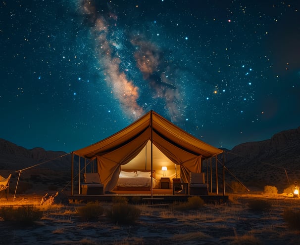 bedouin tent under the night sky and stars