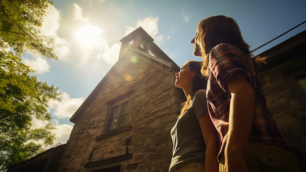 Father and son kayaking the calm waters of Balsam Lake in Ontario, Canada. Tourists sightseeing in the Kawartha Settler's Village in Ontario, Canada.