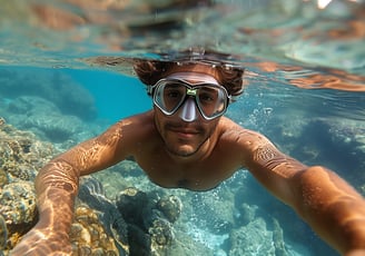 A man in a mask and goggles swimming in the ocean A man in a mask and goggles swimming in the ocean