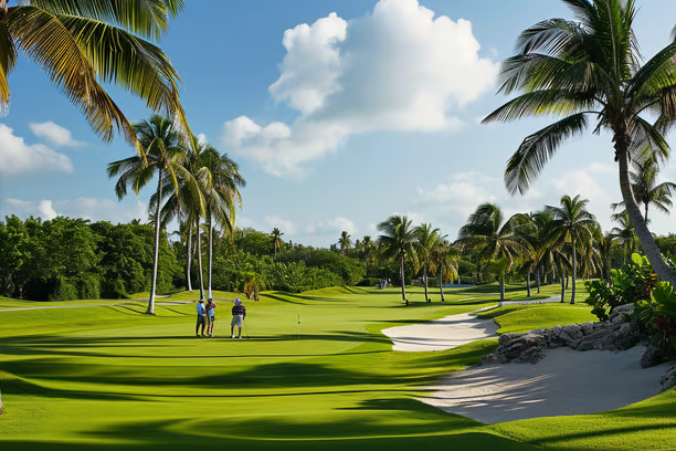 a couple of people walking on a golf course a couple of people walking on a golf course