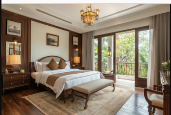 The interior of a home rental in Vietnam with elegant designs..
