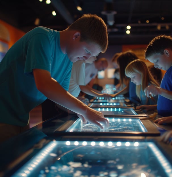 A family discovering interactive exhibits at a Springfield museum, showcasing a moment of learning a A family discovering interactive exhibits at a Springfield museum, showcasing a moment of learning a