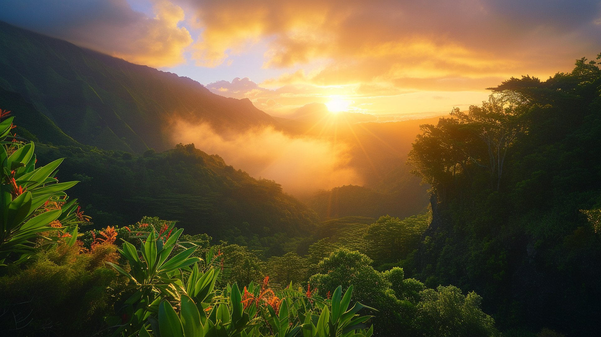 beautiful image of hawaiian mountains at the dawn