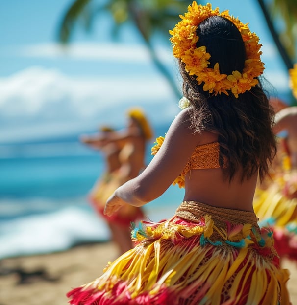 A group of people participating in a cultural workshop in Hawaii, with a focus on a man demonstratin