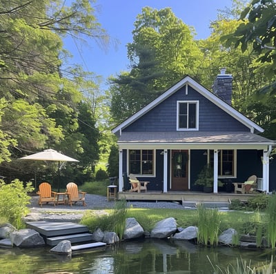 a house with a pond and a dock in Madison, Wisconsin