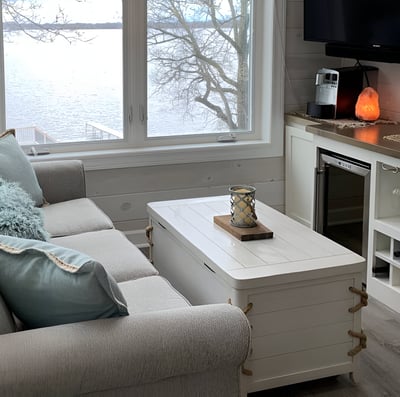 a living room with a couch and a tv of a house in Madison, Wisconsin
