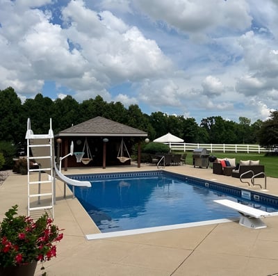 a pool with a gazebo and chairs in Madison, Wisconsin
