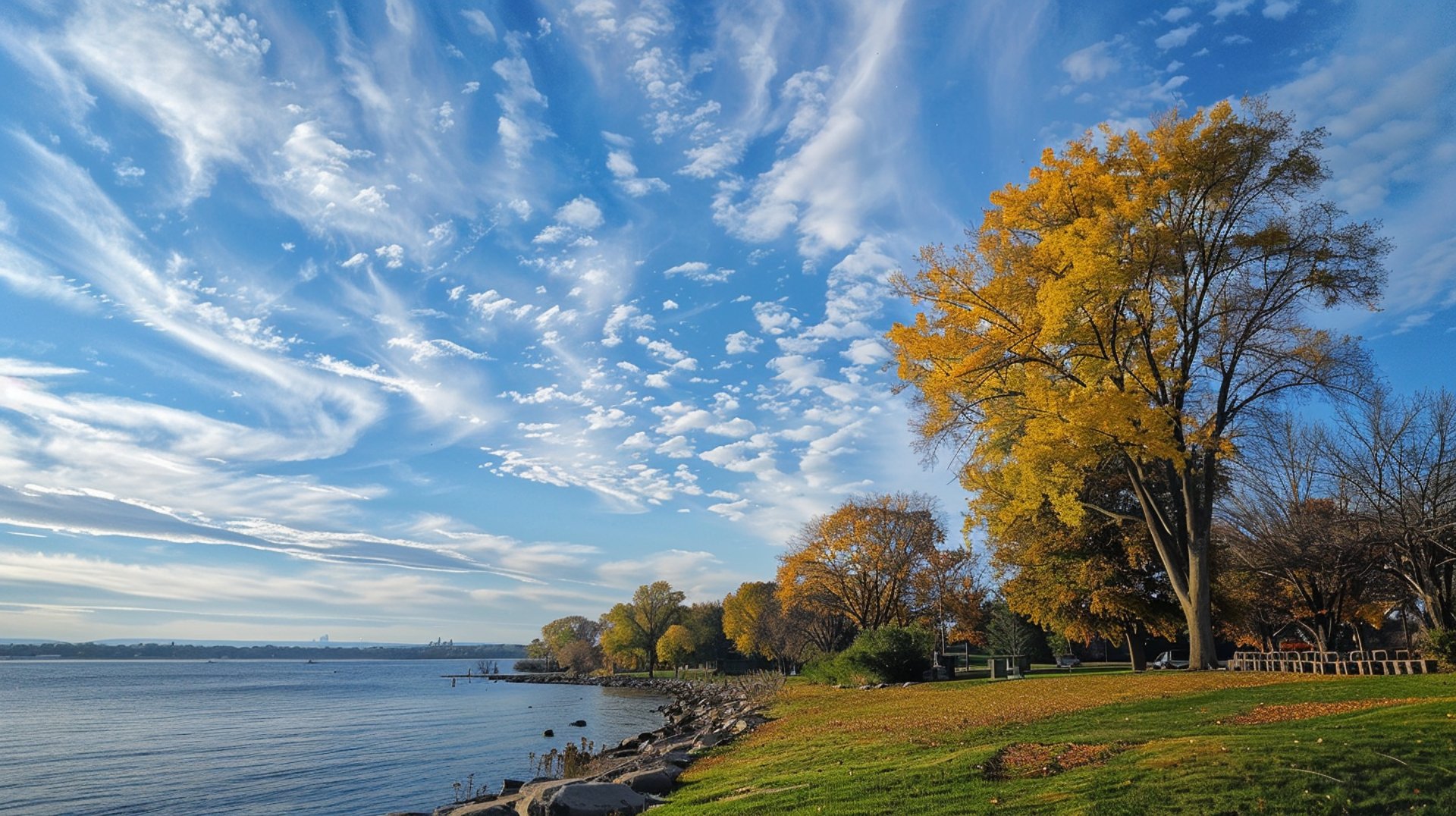 Natural view with tree, river and sky