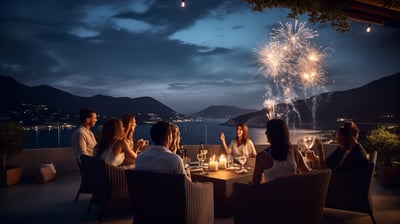 Group in a Turkish villa with fireworks Group in a Turkish villa with fireworks