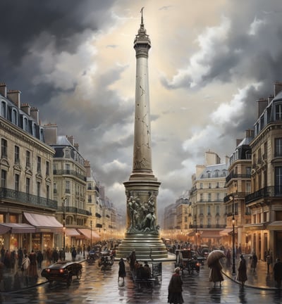 A city monument depicted in a painting, showcasing its grandeur and significance.