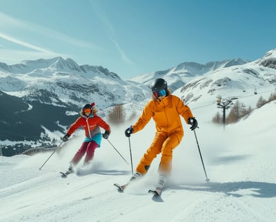 Friends skiing and having fun in Vielha, Spain. 