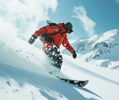 A man snowboarding in the Valle de Arán.