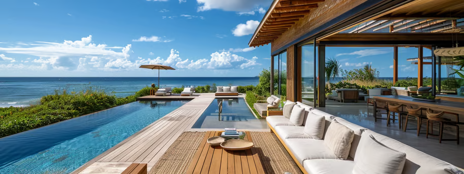 ocean-facing pool of a luxurious rental property in Pawleys Island, SC
