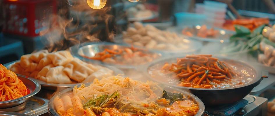 A feast of South Korean street food. A feast of South Korean street food.