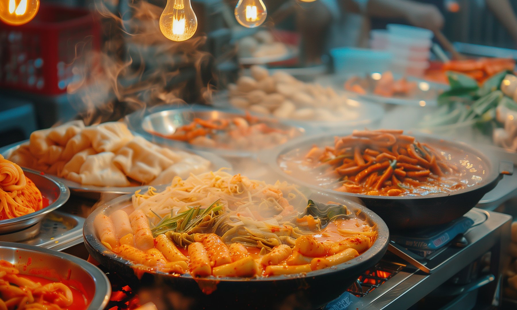 A view of the feast of south korean street food A view of the feast of south korean street food