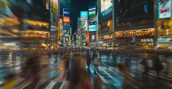 Shibuya Crossing at twilight. Shibuya Crossing at twilight.