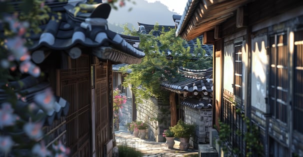 Narrow alley in Bukchon Hanok Village, South Korea. Narrow alley in Bukchon Hanok Village, South Korea.