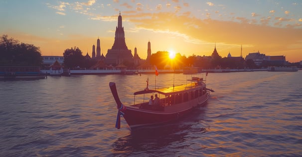 View of Chao Phraya River with the iconic Wat Arun. View of Chao Phraya River with the iconic Wat Arun.