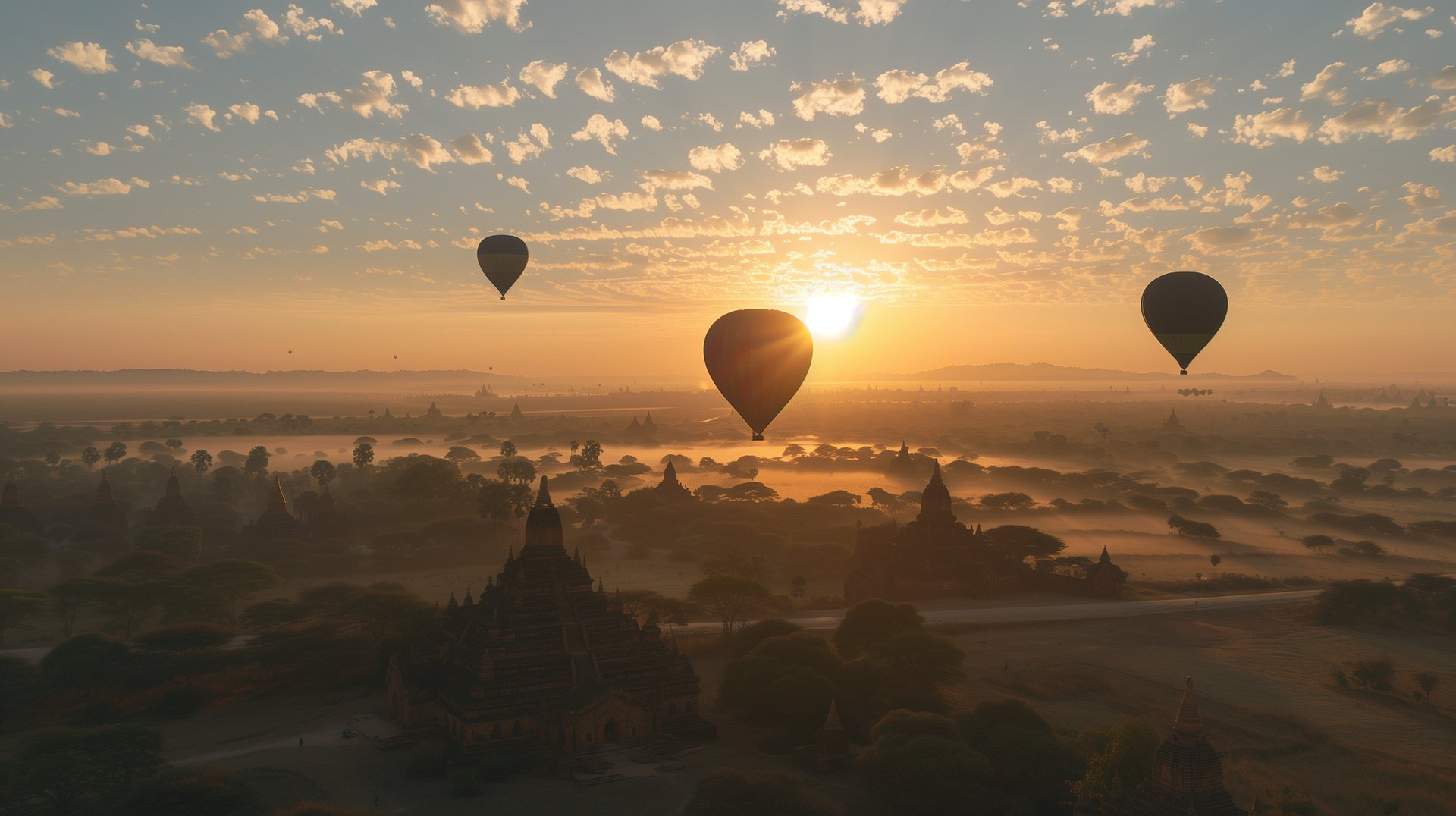 Hot air baloon ride in asia during beautiful sunset