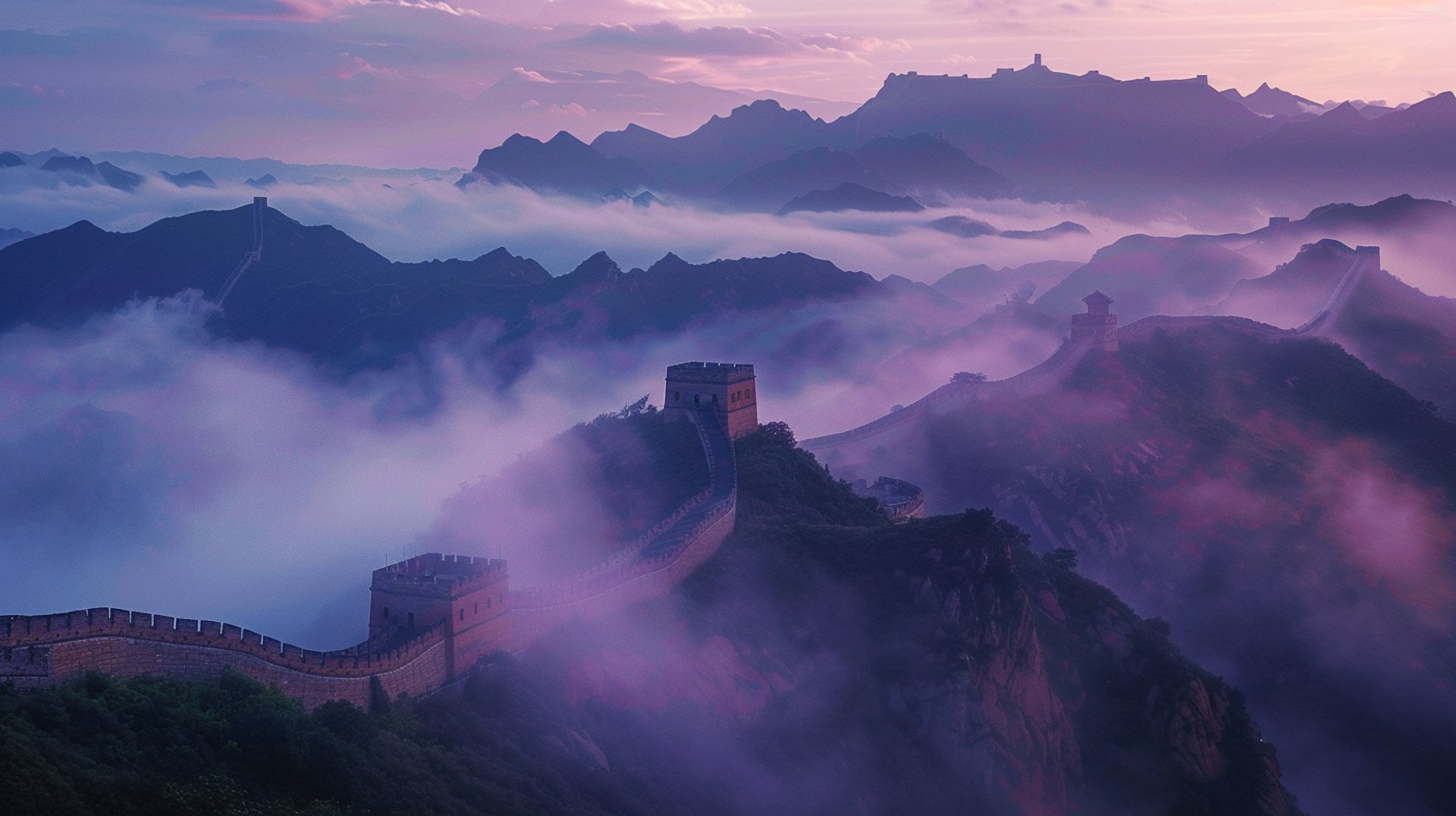 a cloudy wideshot picture of the great wall china