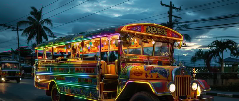 A photo of colorful and dynamic presence of a jeepney.