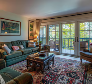 cozy living room of a cottage rental in Pawleys Island, SC