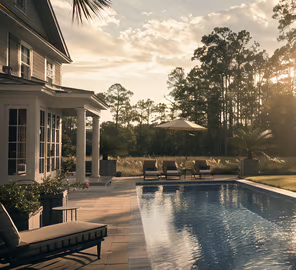 backyard pool of a creekfront property in Pawleys Island