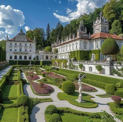 A castle with a manicured garden in innsbruck, austria
