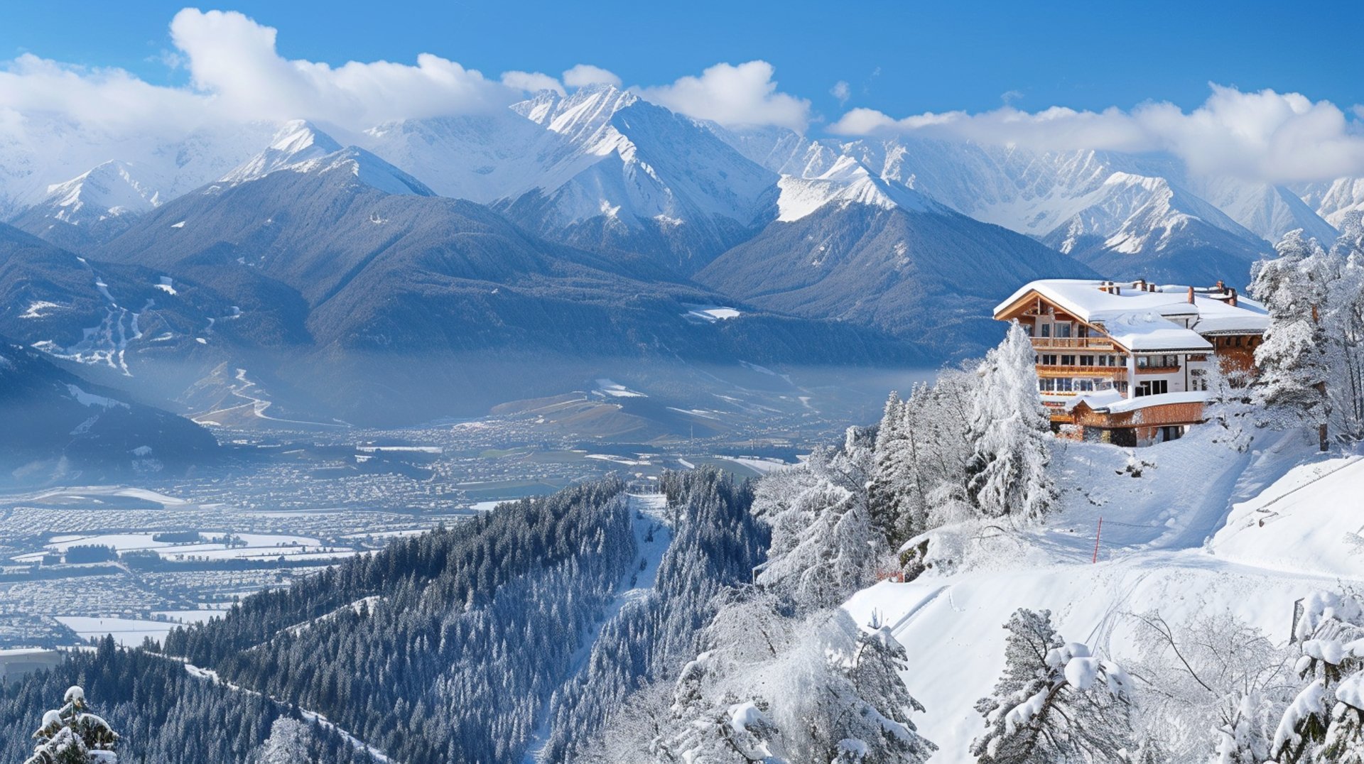 Just hiked to the summit of a snowy mountain and the view is breathtaking