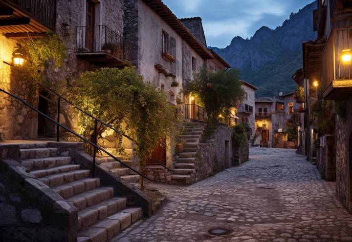 Twilight serenity in Scanno's stone-paved streets