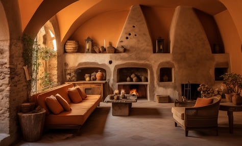 Quaint farmhouse bedroom with a warm hearth
