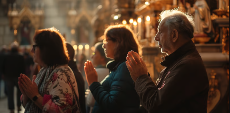 local devotees in Santiago de Compostela Spain praying.