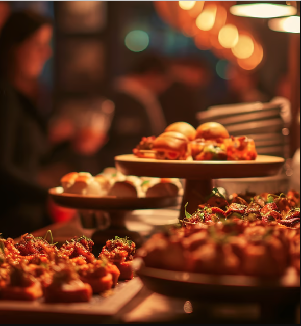 A buffet with a variety of food items