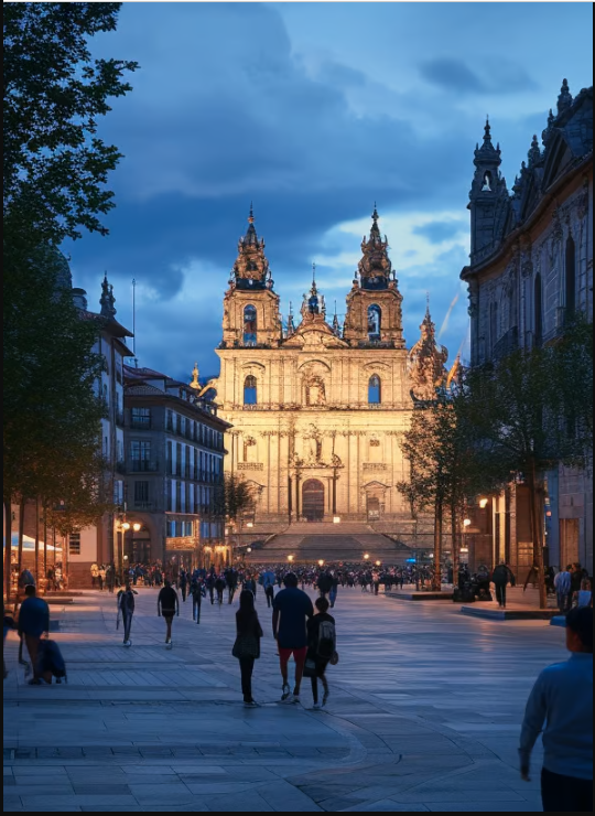 Plaza del Obradoiro at night