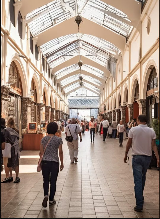 Creative depiction of a market in Santiago