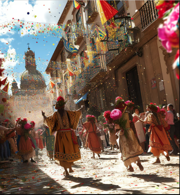 A group of people in colorful costumes and costumes