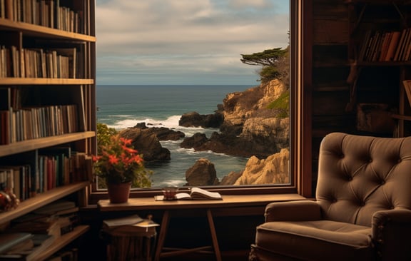 a chair with a bookcase and a book on it