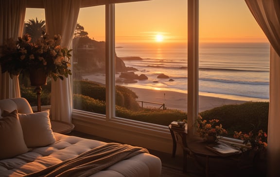 a bed room with a view of the ocean