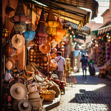 A marketplace selling local finds in Marrakech, Morocco A marketplace selling local finds in Marrakech, Morocco
