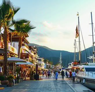 a group of people walking down a street in marmaris, turkey a group of people walking down a street in marmaris, turkey