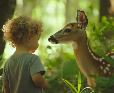 Child encountering a Key deer in the National Key Deer Refuge, surrounded by the natural beauty